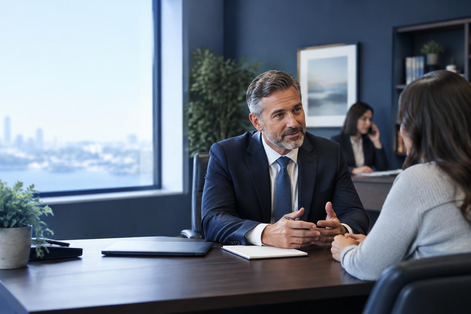 Attorney listening to a prospective client during an intake consultation